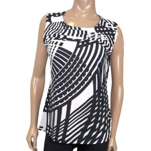 Laura Sleeveless Top Geometric Abstract Pleated Blouse Black White Womens Large